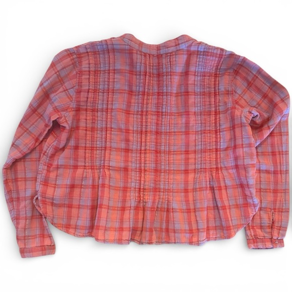 Natural Life Montana Style Plaid Cotton Gauze Blouse Metallic Thread Boho Size M - Picture 6 of 8